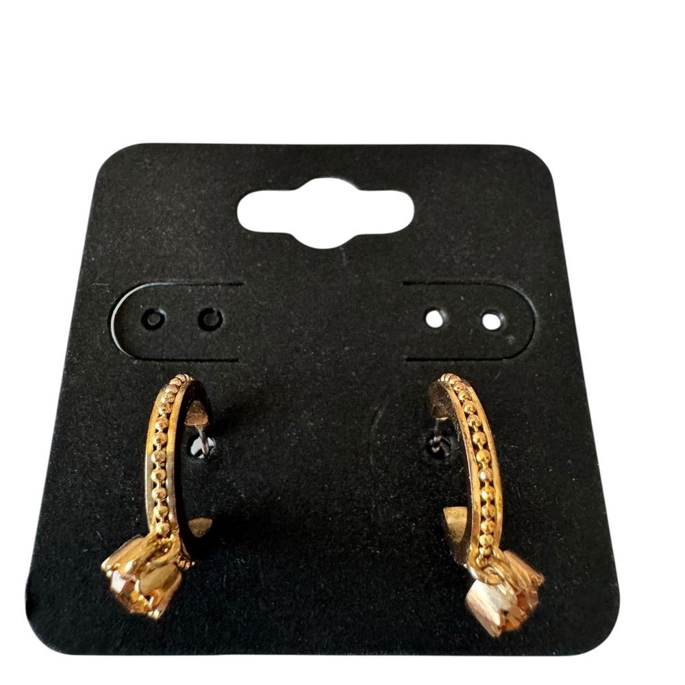 Gold with Amber Rhinestones Hoop Earrings